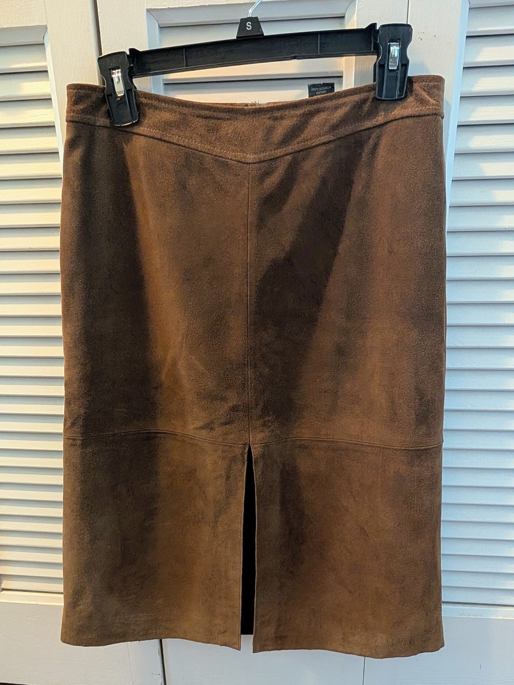 GUC Vtg Banana Republic Brown Genuine Suede Leather Midi Skrt Front Slit Size 6